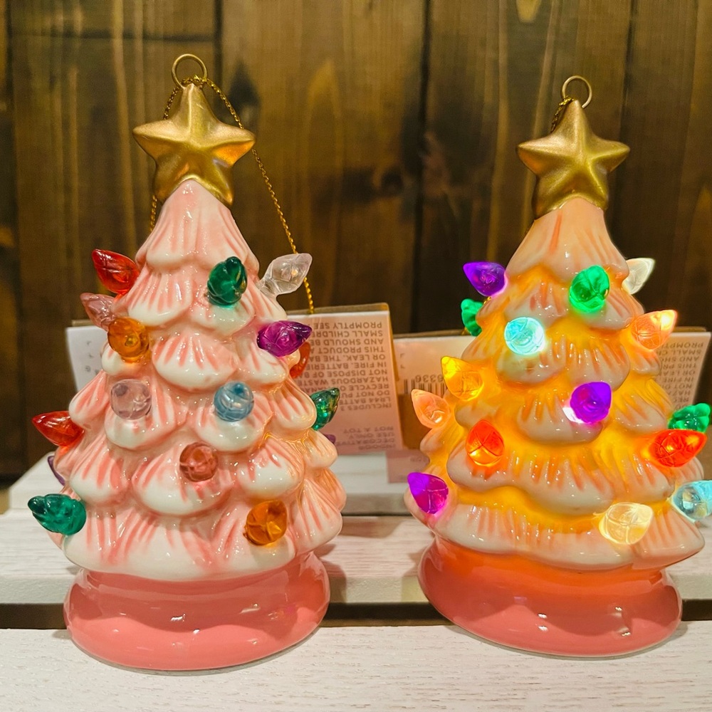 Retro Light Up Christmas Tree Ornaments x 2
